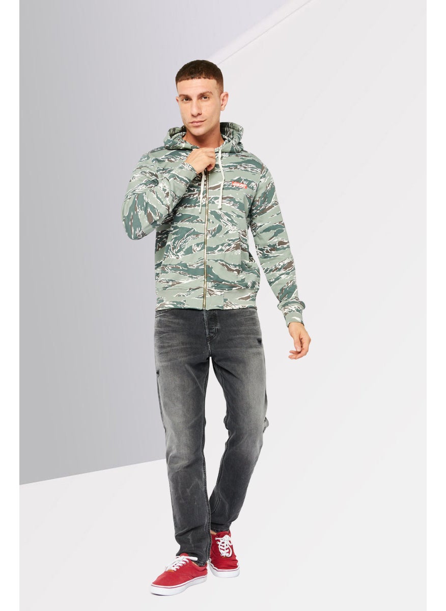 DIESEL - Men Sportswear Fit Camouflage Full Zip Hoodie, Sage Green - Image 1