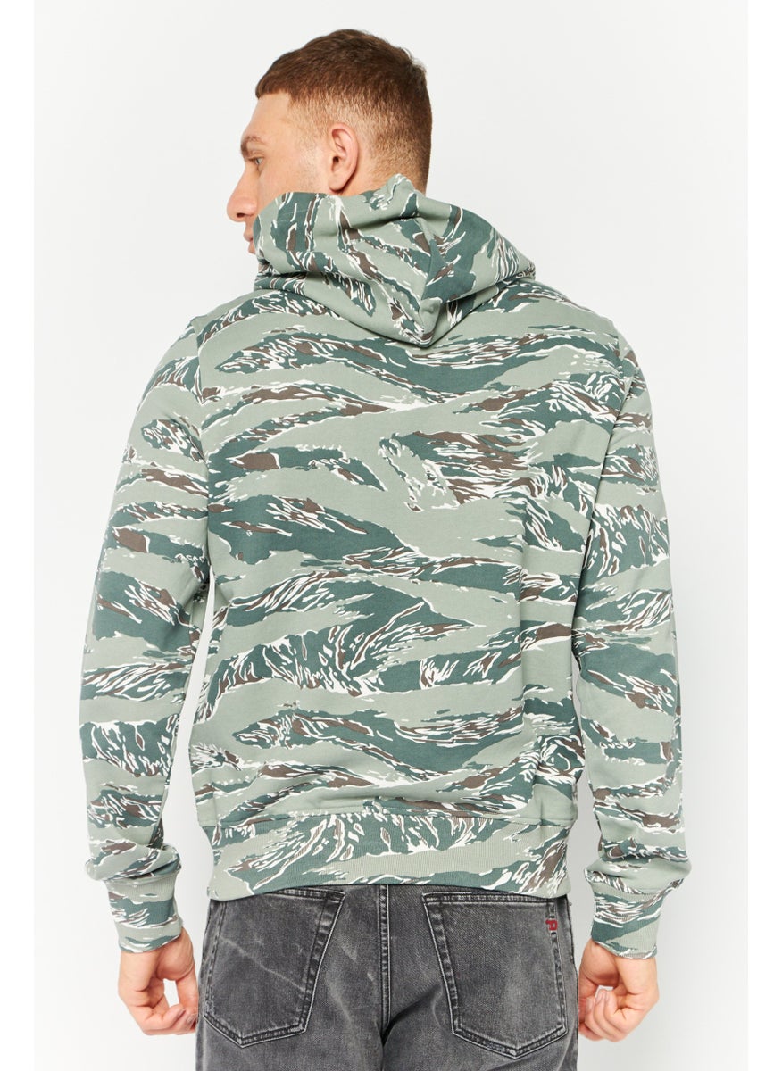 DIESEL - Men Sportswear Fit Camouflage Full Zip Hoodie, Sage Green - Image 1