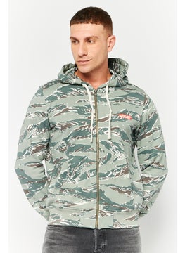 DIESEL Men Sportswear Fit Camouflage Full Zip Hoodie, Sage Green  - Image 1