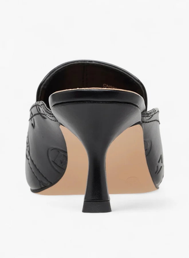 ELLE Monogram Embossed Mules with Kitten Heels