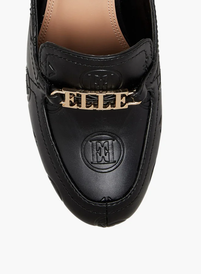 ELLE Monogram Embossed Mules with Kitten Heels