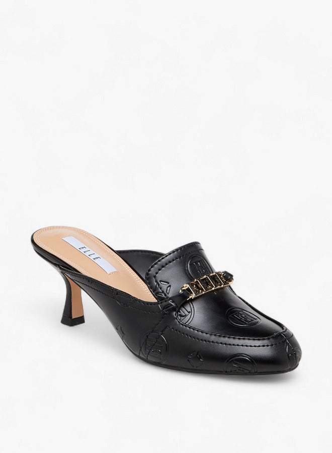 ELLE Monogram Embossed Mules with Kitten Heels - Image 2