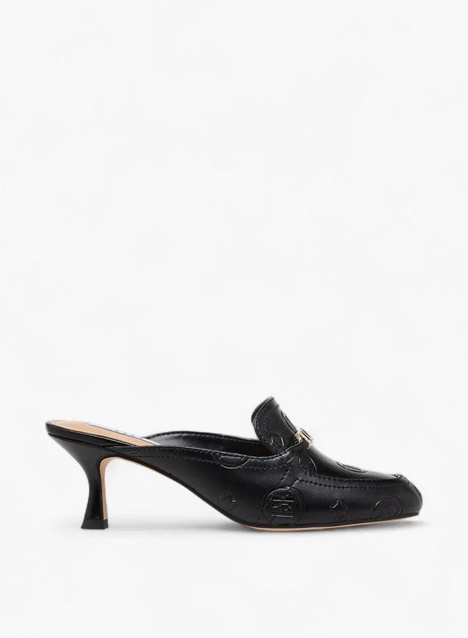 ELLE Monogram Embossed Mules with Kitten Heels