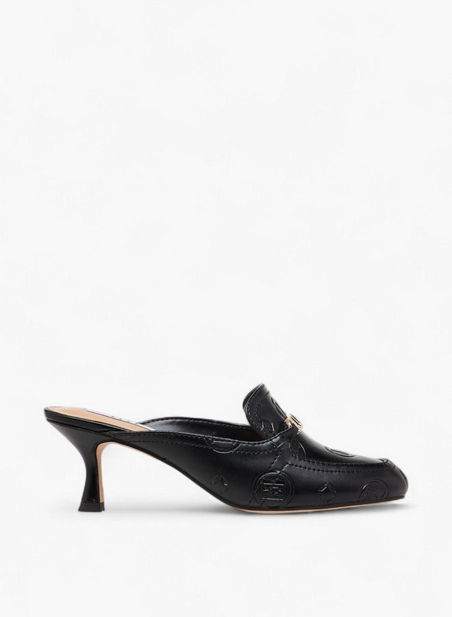 ELLE Monogram Embossed Mules with Kitten Heels - Image 1