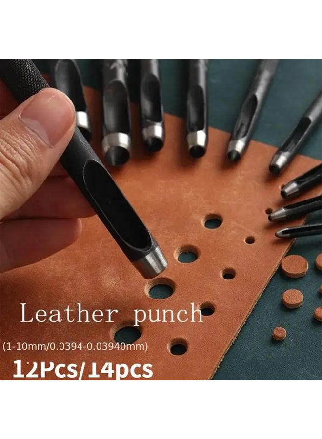 14Pcs Leather Craft Punch Set Round Hollow Punch Tools 1 10Mm For Watch Bands Belts Canvas Paper - Image 2