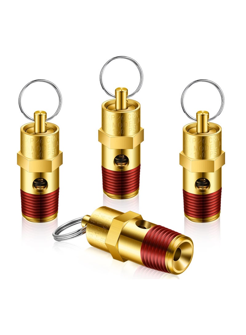 SYOSI Control Devices 4 Pieces 1/4in Male NPT Brass Safety Valve Pressure Relief Valve Air Compressor Check Valve (150 psi Set Pressure) - Image 1