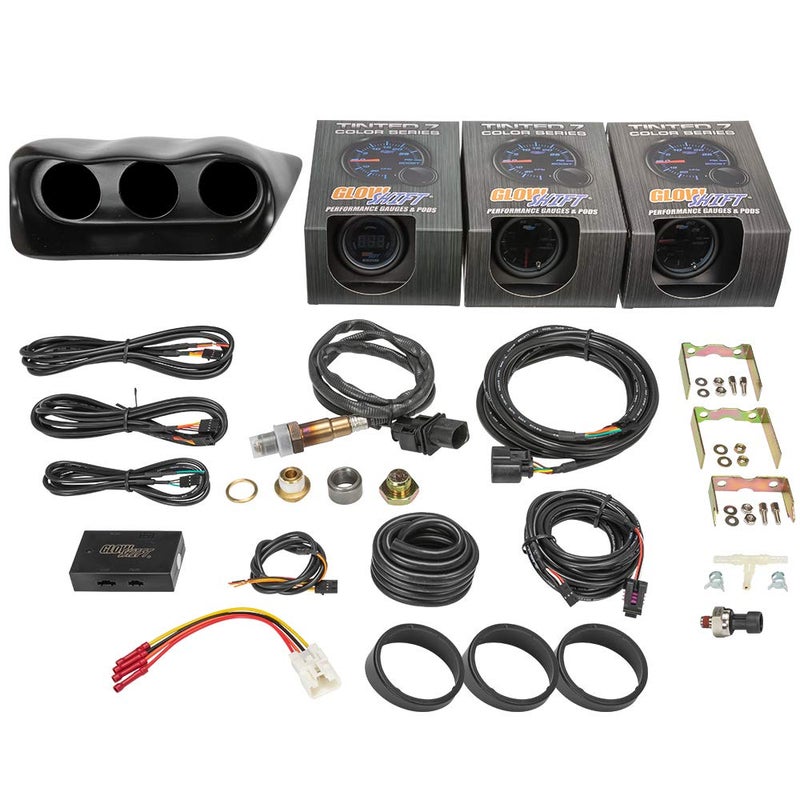 GlowShift Gauge Package Compatible with Subaru Impreza WRX STI 20022007  Tinted 7 Color 30 PSI BoostVacuum 100 PSI Oil Pressure  Digital Wideband AirFuel Gauges  Fiberglass Triple Dashboard Pod