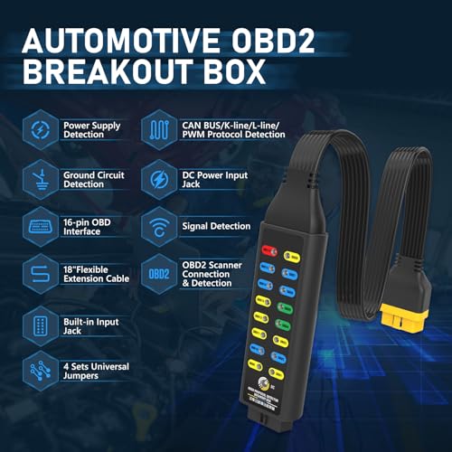 LUTIFIX صندوق تفريغ OBD2، كاشف بروتوكول OBDII للسيارات، كاشف الاتصال/الطاقة/الأرض، صندوق تفريغ 16 دبوس، أداة تشخيص أعطال الكابل بطول 17.7 بوصة مع موصلات وأسلاك عالمية - Image 2
