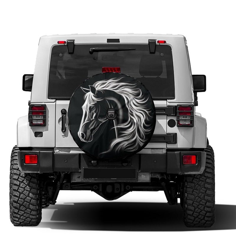 Delerain Spare Tire Cover with Backup Camera Hole White Horse Black Wheel Covers Waterproof DustProof UV Sun Universal Fit for Jeep Trailer RV SUV Truck 18 Inch for Diameter 3234 - Image 2
