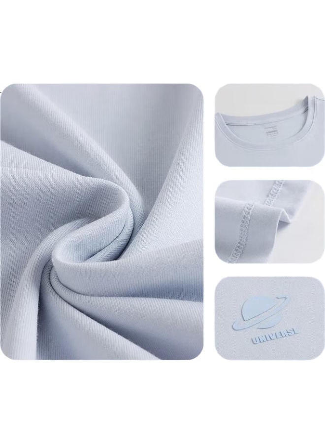 Threegun Kids' Cool Ice Spring Cotton Anti-Mite Antibacterial Round Neck Short Sleeve T-Shirt Water Blue 170 - Image 2