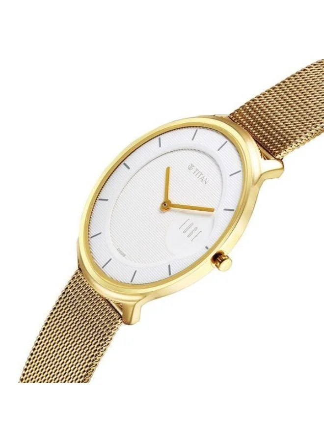 TITAN Edge Baseline Quartz Analog White Dial Gold Stainless Steel Strap Watch for Men - 1843YM01