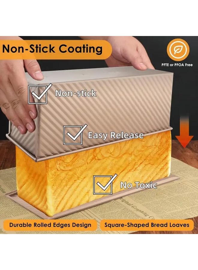 Golden Nonstick Pullman Bread Pan With Lid Dough Spatula Cutter Oven Safe Easy Clean - Image 4