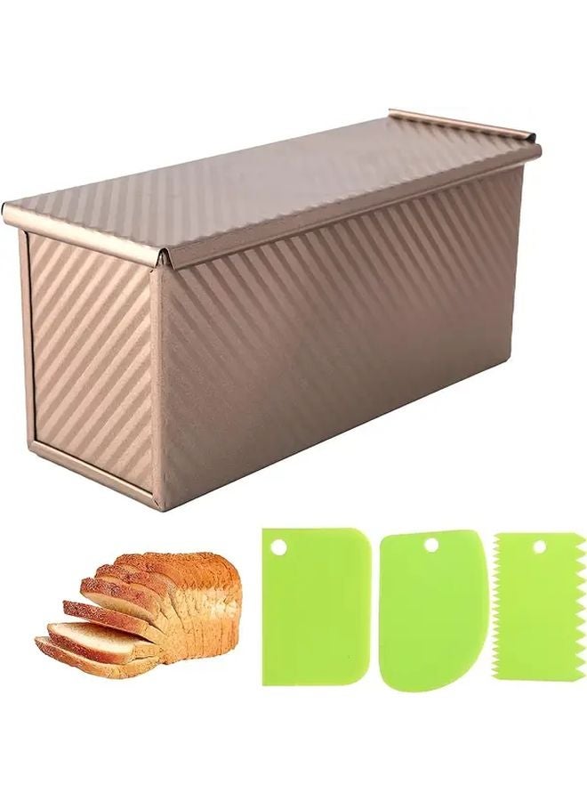 Golden Nonstick Pullman Bread Pan With Lid Dough Spatula Cutter Oven Safe Easy Clean - Image 2