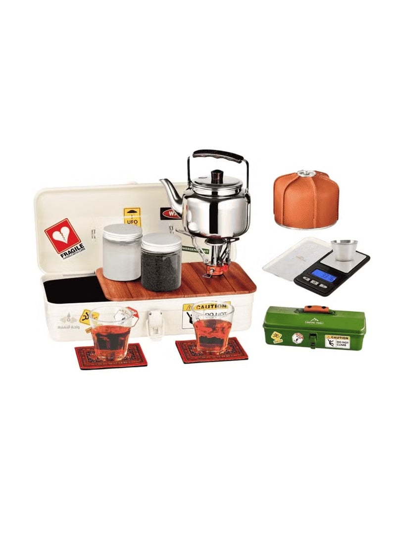 صندوق طقم عزبة الشاي متعدد الالوان صندوق عزبة شاي حديد بكامل الاغراض مناسب للبر متعدد اللوان - Image 1