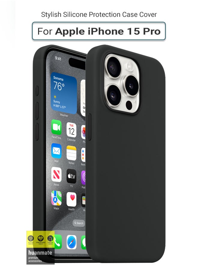 huanmate - Stylish Silicone Case Cover For Apple iPhone 15 Pro Black - Image 1