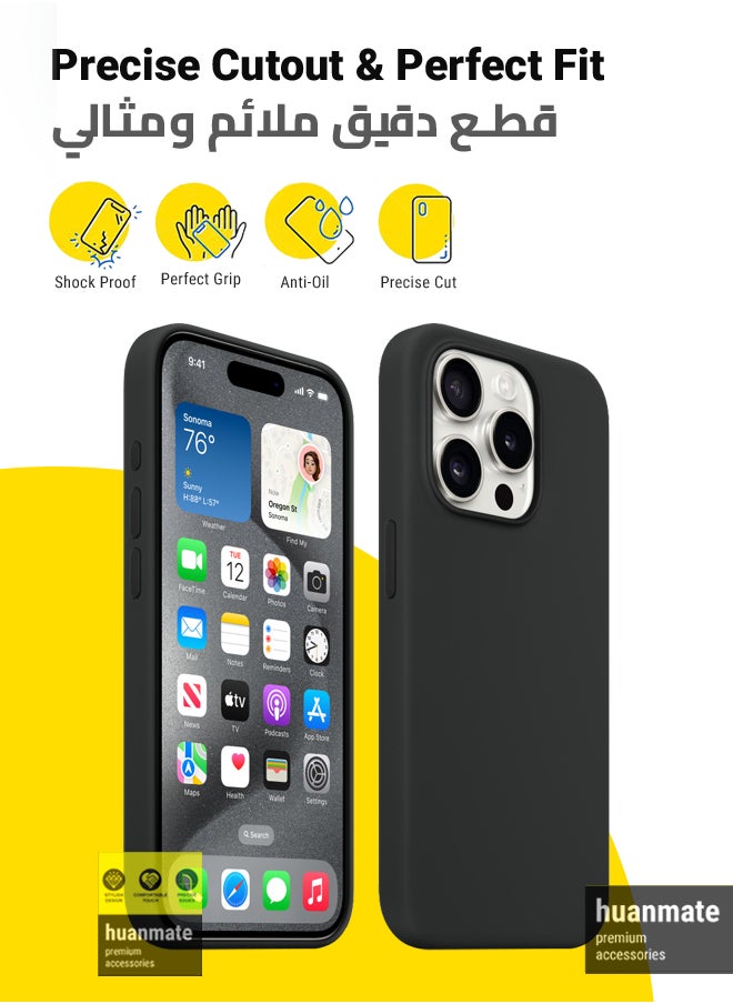 huanmate - Stylish Silicone Case Cover For Apple iPhone 15 Pro Black - Image 1