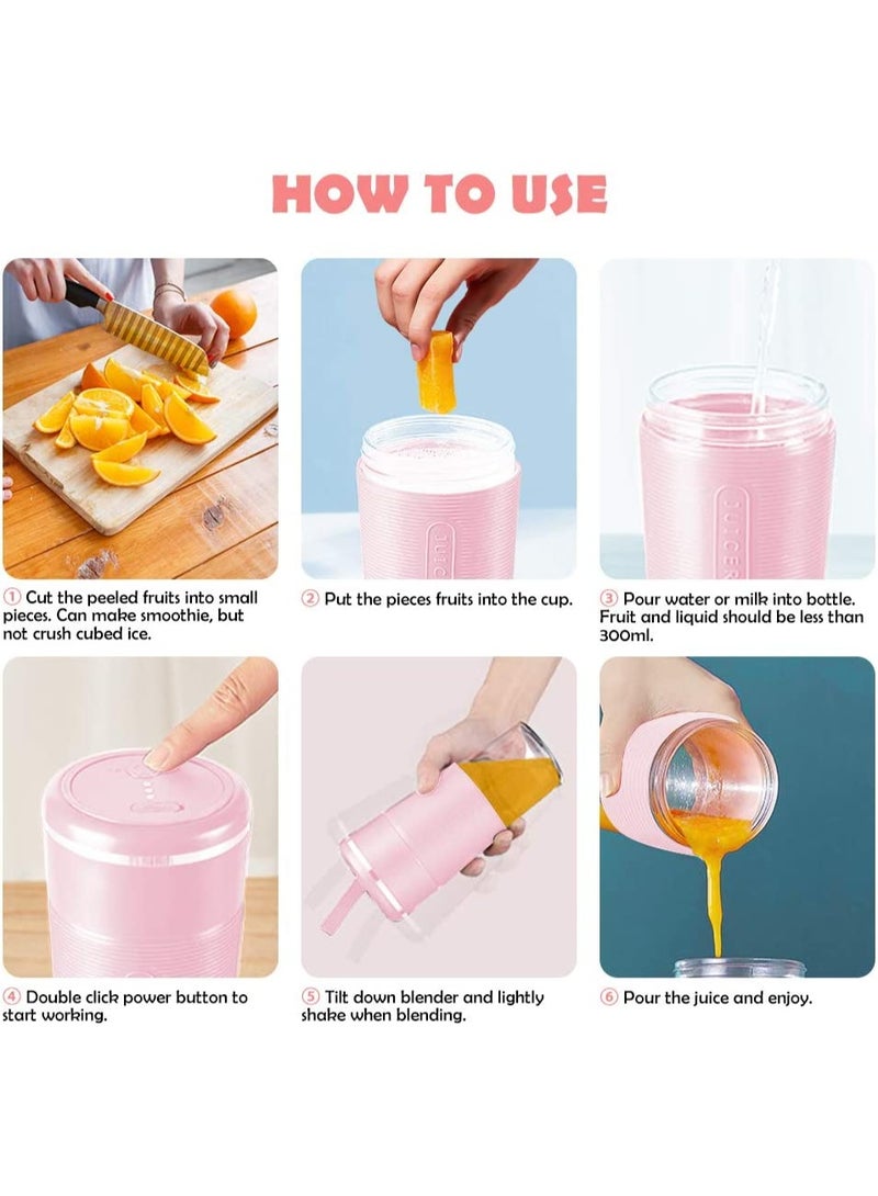 Portable Blender Cup 300 ML Personal Blender Smoothie Maker Make Healthy Smoothies for Travel Sports Kitchen, Juicer with Stainless Steel six blade Cutter Head Fruit Juice Mixer Battery Powered - Image 5