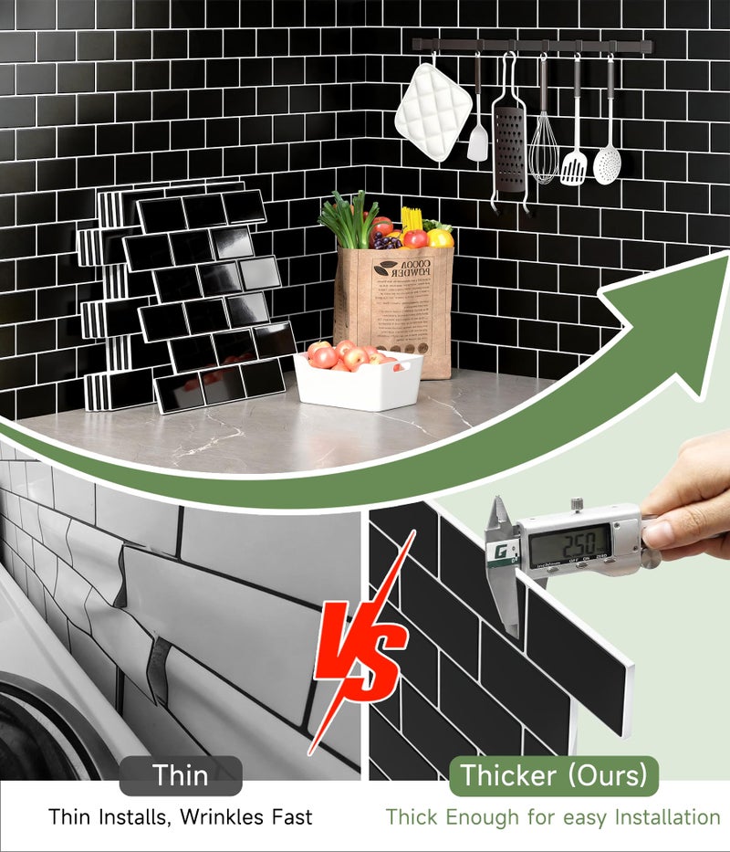 Yoillione Peel and Stick Backsplash for Kitchen: Self Adhesive Wall Tiles for Bathroom - Vinyl Thick Back Splash Tile (10, Black) - Image 4