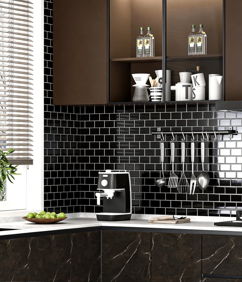 Yoillione Peel and Stick Backsplash for Kitchen: Self Adhesive Wall Tiles for Bathroom - Vinyl Thick Back Splash Tile (10, Black) - Image 2