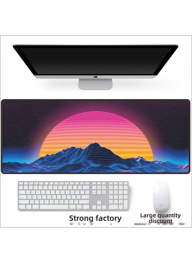 Generic - Thickened Large Colorful Cartoon Mouse Pad For Internet Cafes Gaming Advertising Keyboard Desk Mat Lock Edge Quick Key-Color:2MM Product Thickness-Pattern:800*300MM Rising Sun - Image 1