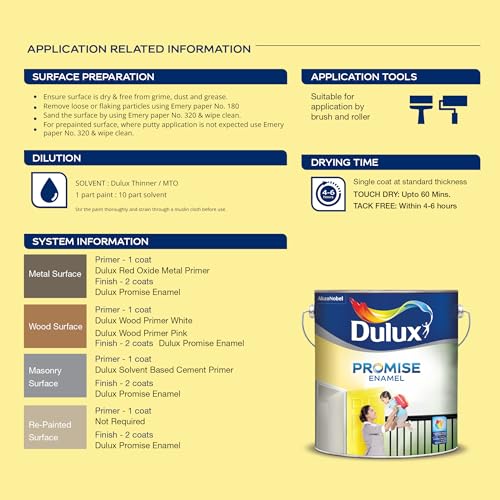 Dulux Promise Enamel | Enamel Paint for Wall, Metal & Wooden Surfaces | Quick Drying, Rust Protection & Long Lasting Coverage, 4 Litres, Smoke Grey - Image 2