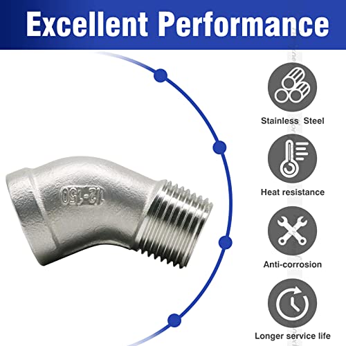 Horiznext shower pipe NPT 1/2 elbow fitting, 45 degree angle npt stainless steel adapter, female to male casting connector - Image 3