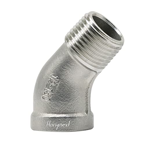 Horiznext shower pipe NPT 1/2 elbow fitting, 45 degree angle npt stainless steel adapter, female to male casting connector - Image 1