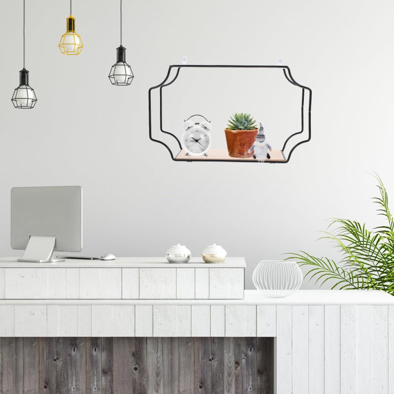 Large Black Iron Frame Floating Wall Shelf Punch Free Design for Bedroom Living Room Storage - Image 3