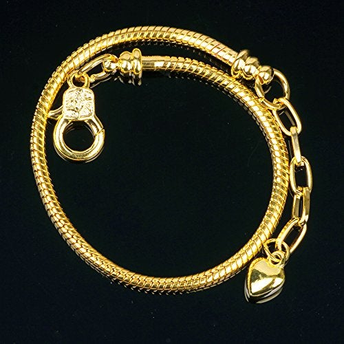 RUBYCA 10pcs Gold Color Heart Lobster European Style Snake Chain Bracelets fit Charm Beads 7.5" - Image 4