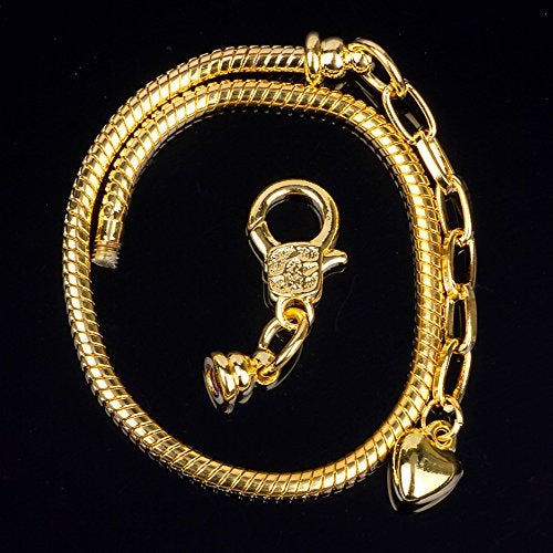 RUBYCA 10pcs Gold Color Heart Lobster European Style Snake Chain Bracelets fit Charm Beads 7.5" - Image 5