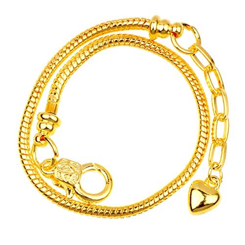 RUBYCA 10pcs Gold Color Heart Lobster European Style Snake Chain Bracelets fit Charm Beads 7.5" - Image 2