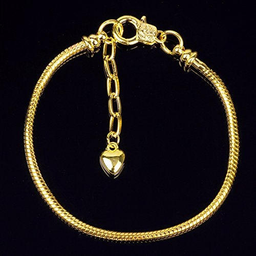RUBYCA 10pcs Gold Color Heart Lobster European Style Snake Chain Bracelets fit Charm Beads 7.5" - Image 3