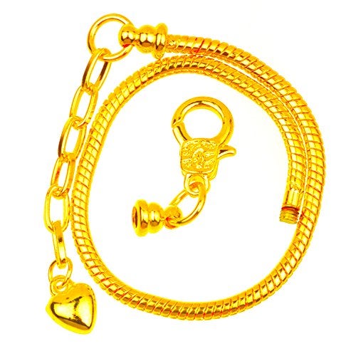 RUBYCA 10pcs Gold Color Heart Lobster European Style Snake Chain Bracelets fit Charm Beads 7.5" - Image 1