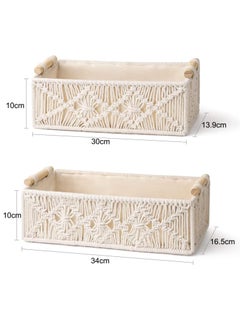 Arabest Macrame Storage Baskets, Handmade Woven Cotton Rope Storage Bins, Macrame Decorative Tray Boho Home Decor Basket with Wood Handles, for Bedroom Livingroom Home, Set of 2  - Image 5