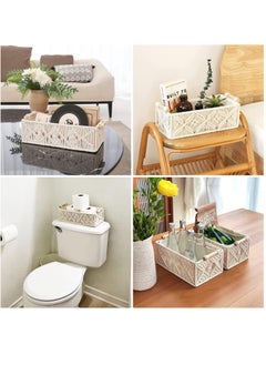 Arabest Macrame Storage Baskets, Handmade Woven Cotton Rope Storage Bins, Macrame Decorative Tray Boho Home Decor Basket with Wood Handles, for Bedroom Livingroom Home, Set of 2  - Image 2