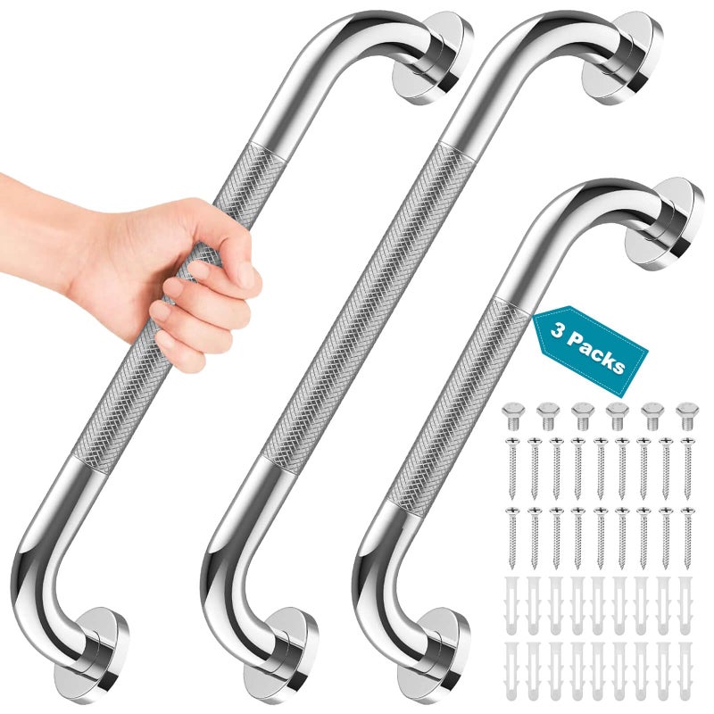 Tetutor 3 Pack Grab Bars for Bathtubs and Showers, 16-Inch and 12-Inch Anti-Slip Bathroom Shower Grab Bars for Seniors Wall, Safety Handicap Grab Bars Stainless Steel,Shower Handle for Elderly - Image 1