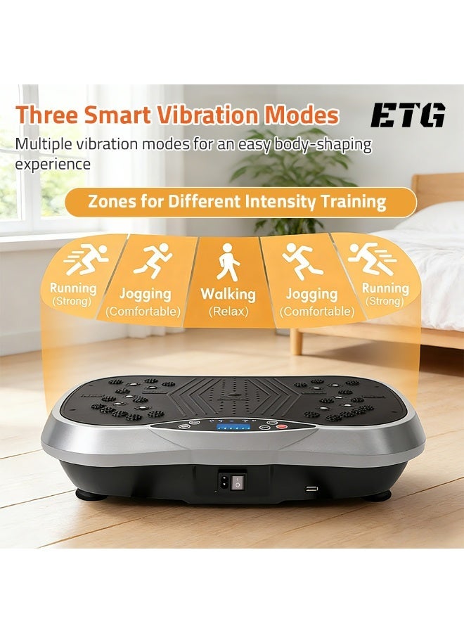 ETG Vibration Plates, Home Fitness Machine with Bluetooth Speaker, 5 Modes, 2 Resistance Bands, Max Load 330lb - Image 4