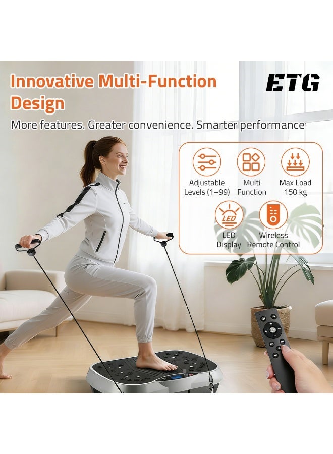 ETG Vibration Plates, Home Fitness Machine with Bluetooth Speaker, 5 Modes, 2 Resistance Bands, Max Load 330lb - Image 2