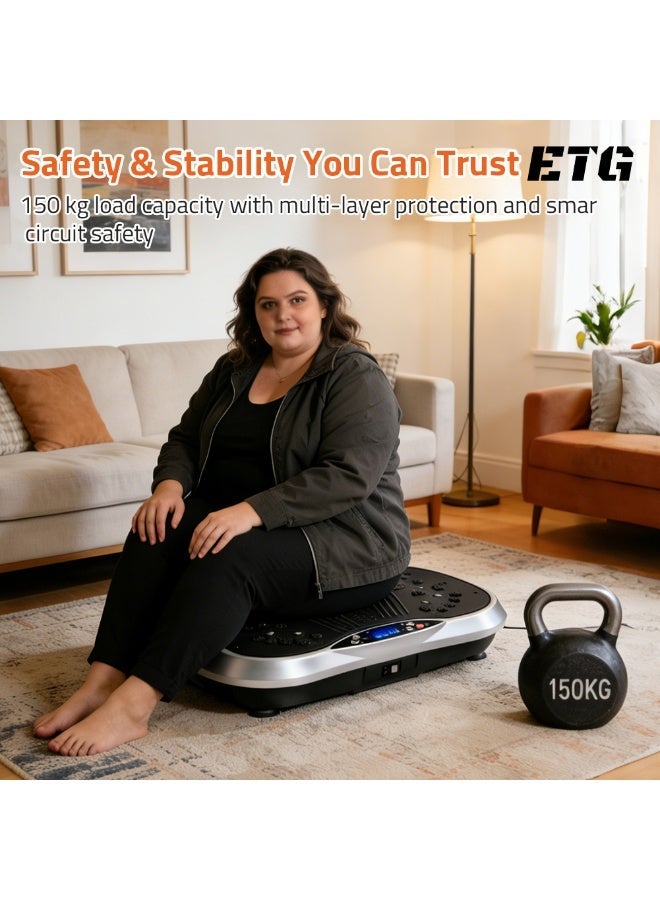 ETG Vibration Plates, Home Fitness Machine with Bluetooth Speaker, 5 Modes, 2 Resistance Bands, Max Load 330lb - Image 3