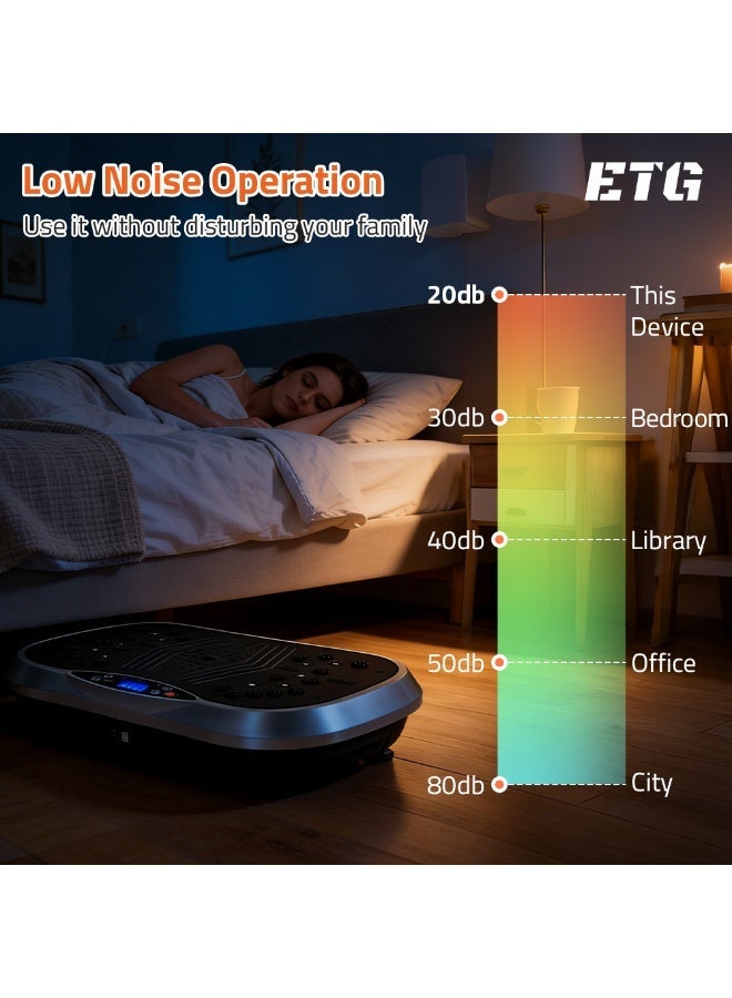 ETG Vibration Plates, Home Fitness Machine with Bluetooth Speaker, 5 Modes, 2 Resistance Bands, Max Load 330lb - Image 5