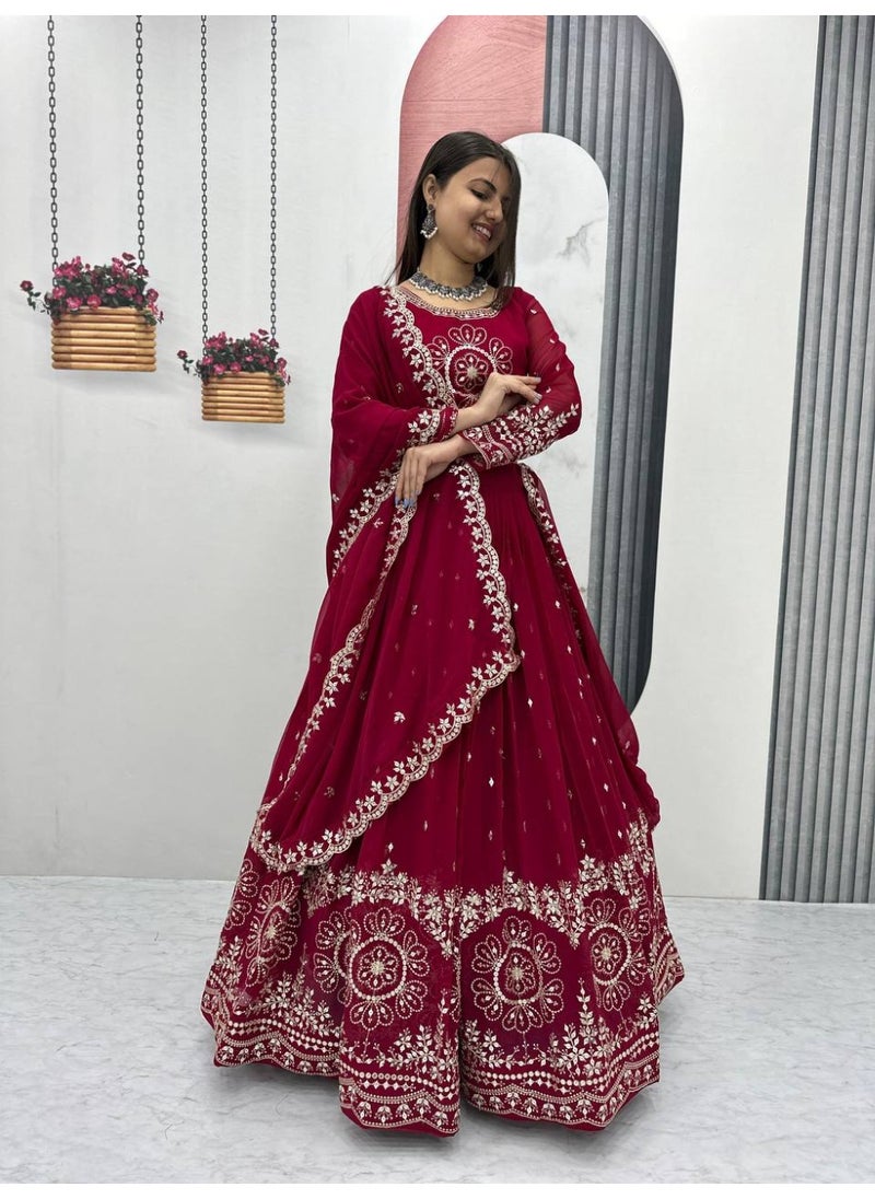 Super Asian Designer Heavy Faux Georgette Lehenga Choli Set for Women with 7mm Sequence Embroidery & Dupatta – Fully Stitched  - Image 2