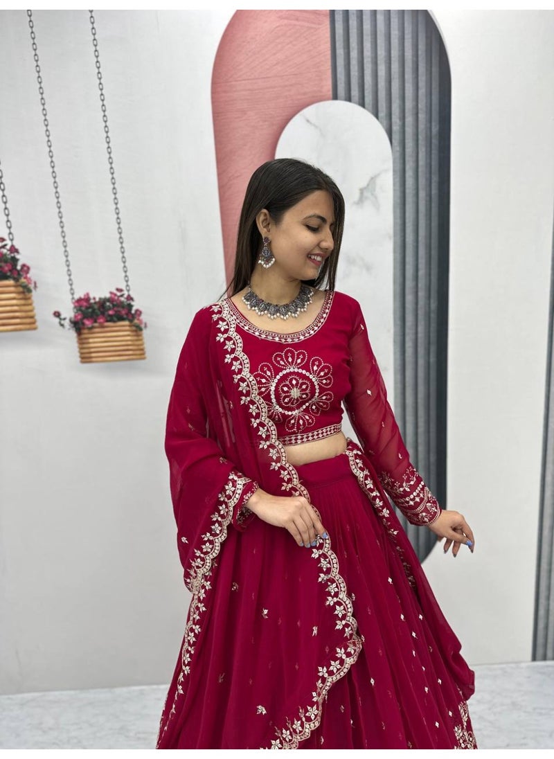 Super Asian Designer Heavy Faux Georgette Lehenga Choli Set for Women with 7mm Sequence Embroidery & Dupatta – Fully Stitched  - Image 3