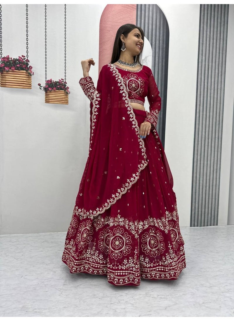 Super Asian Designer Heavy Faux Georgette Lehenga Choli Set for Women with 7mm Sequence Embroidery & Dupatta – Fully Stitched  - Image 1