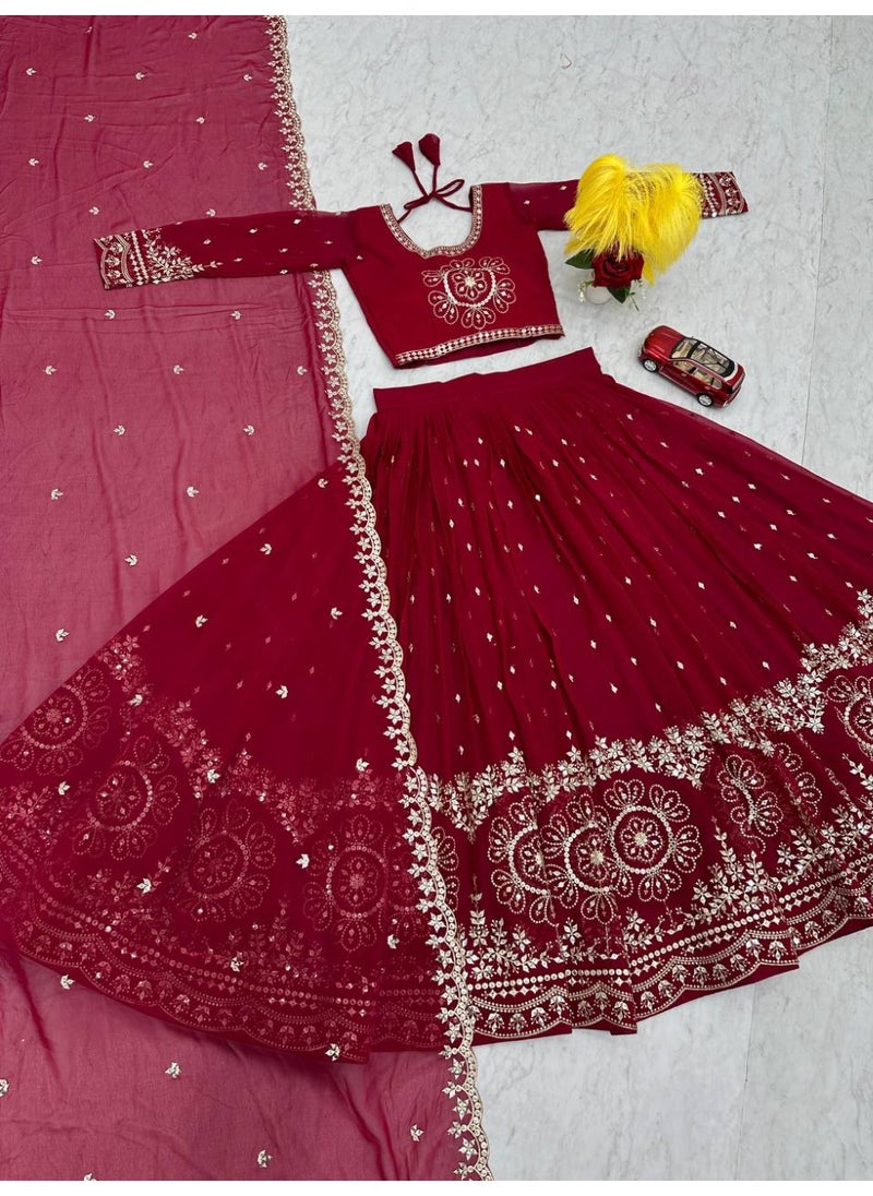 Super Asian Designer Heavy Faux Georgette Lehenga Choli Set for Women with 7mm Sequence Embroidery & Dupatta – Fully Stitched  - Image 4
