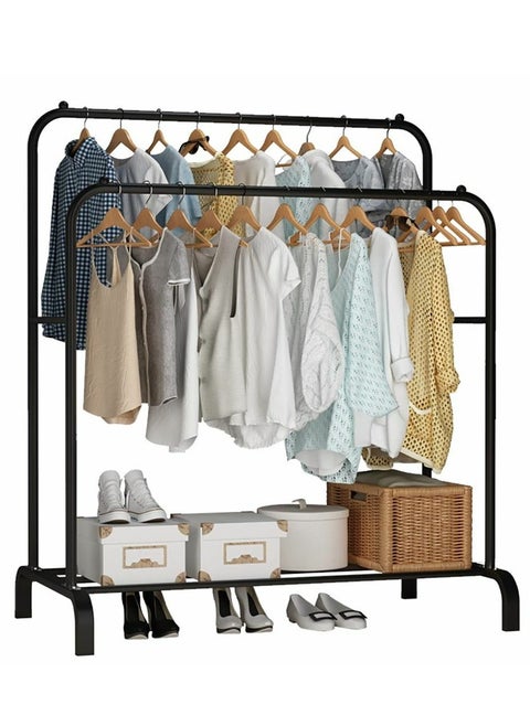 Double Row Of Simple Hangers, Strong Load-Bearing Capacity, With A Layer Of Shelving, Can Be Placed Shoes Or Debris, Black