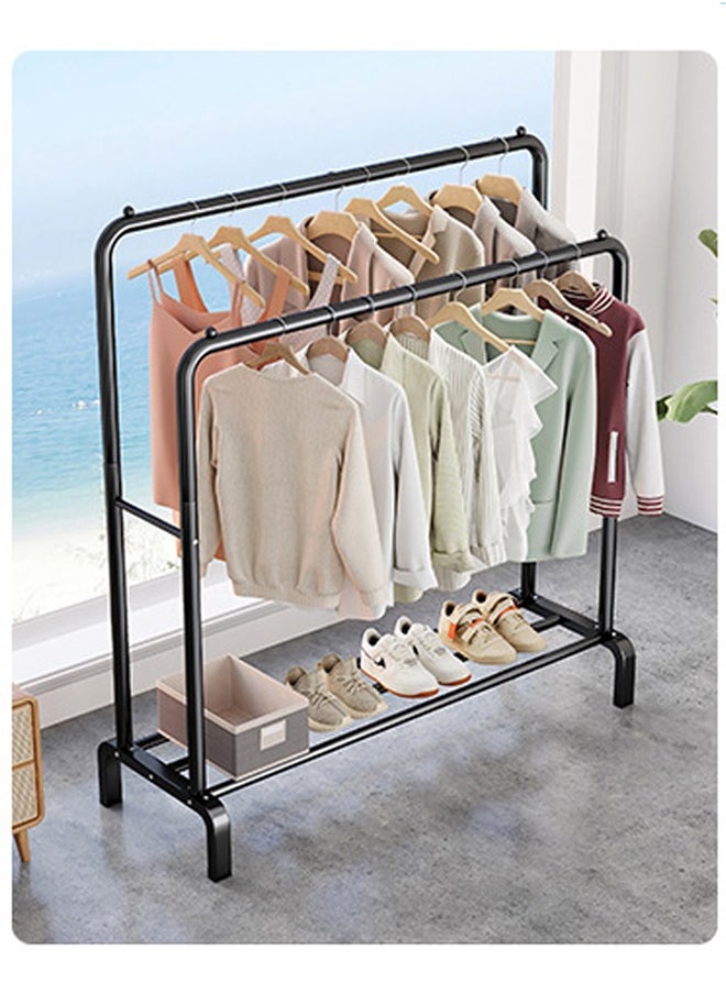 Double Row Of Simple Hangers, Strong Load-Bearing Capacity, With A Layer Of Shelving, Can Be Placed Shoes Or Debris, Black