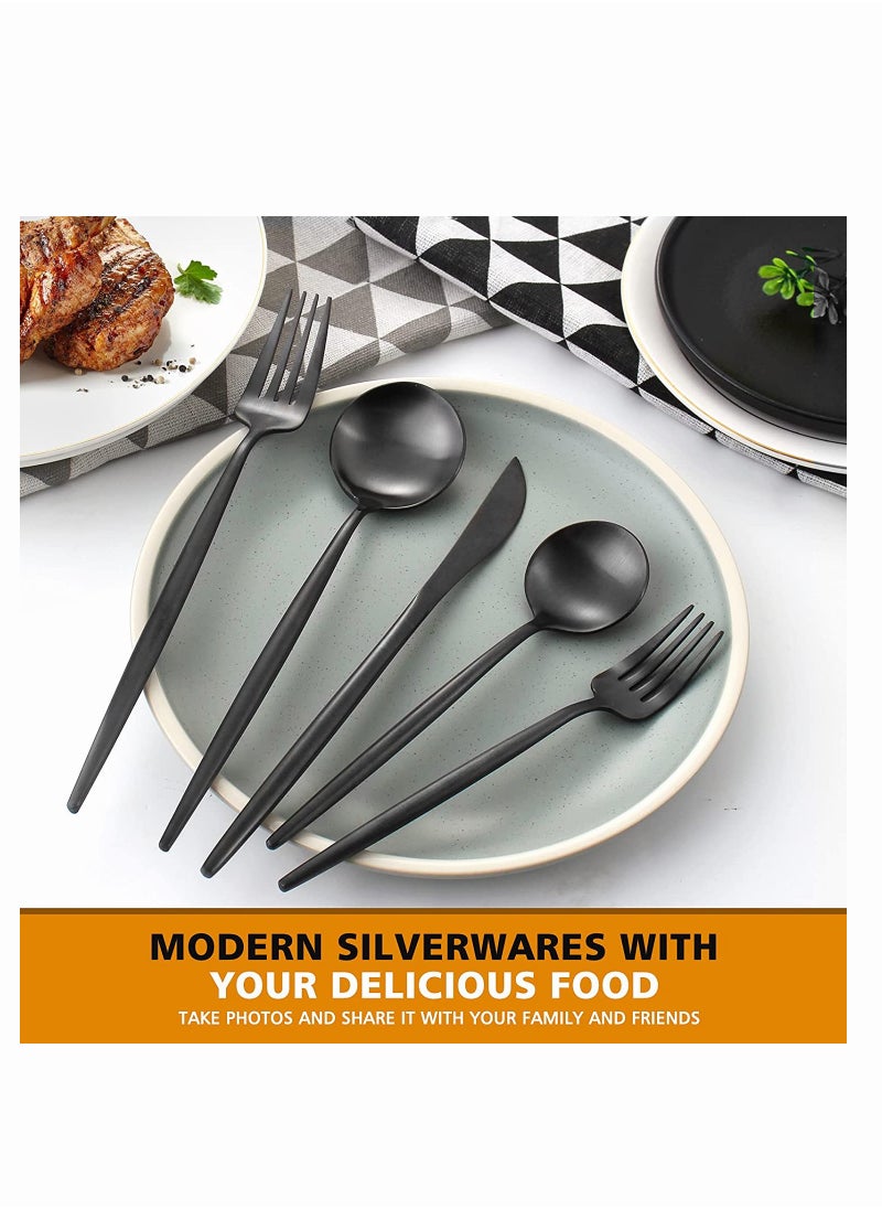 SYOSI - Stainless Steel Flatware Set, SYOSI Matte Black Silverware Set 5 Pieces, Service for 1, Kitchen Utensil Set, Tableware Cutlery Set, Satin Finished Polished and Dishwasher Safe - Image 1