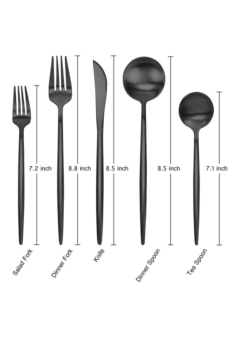 SYOSI - Stainless Steel Flatware Set, SYOSI Matte Black Silverware Set 5 Pieces, Service for 1, Kitchen Utensil Set, Tableware Cutlery Set, Satin Finished Polished and Dishwasher Safe - Image 1