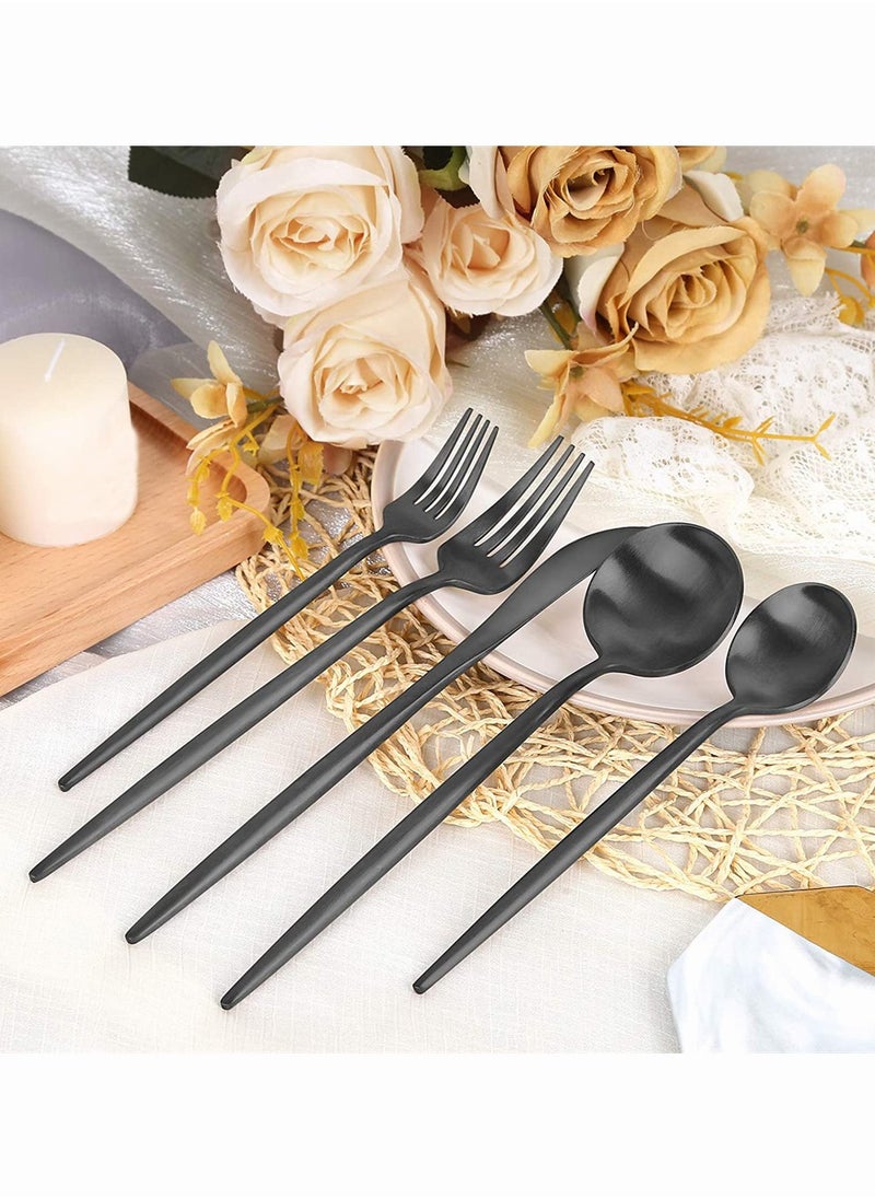 SYOSI - Stainless Steel Flatware Set, SYOSI Matte Black Silverware Set 5 Pieces, Service for 1, Kitchen Utensil Set, Tableware Cutlery Set, Satin Finished Polished and Dishwasher Safe - Image 1