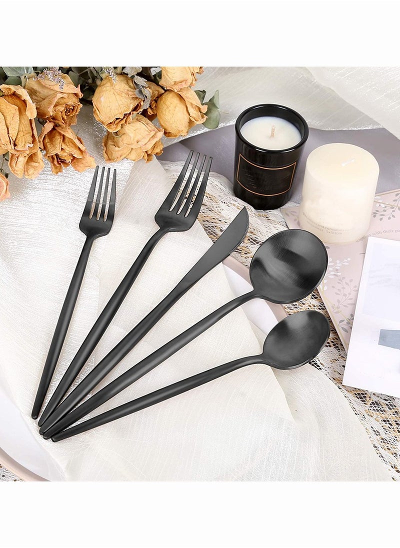SYOSI - Stainless Steel Flatware Set, SYOSI Matte Black Silverware Set 5 Pieces, Service for 1, Kitchen Utensil Set, Tableware Cutlery Set, Satin Finished Polished and Dishwasher Safe - Image 1